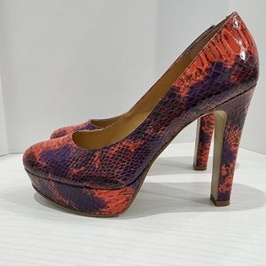 Nine West Purple & Red Reptile Print Platform Heels